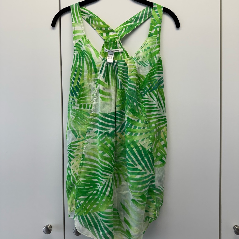 Green Tropical Print Palm Women's Top-DVF